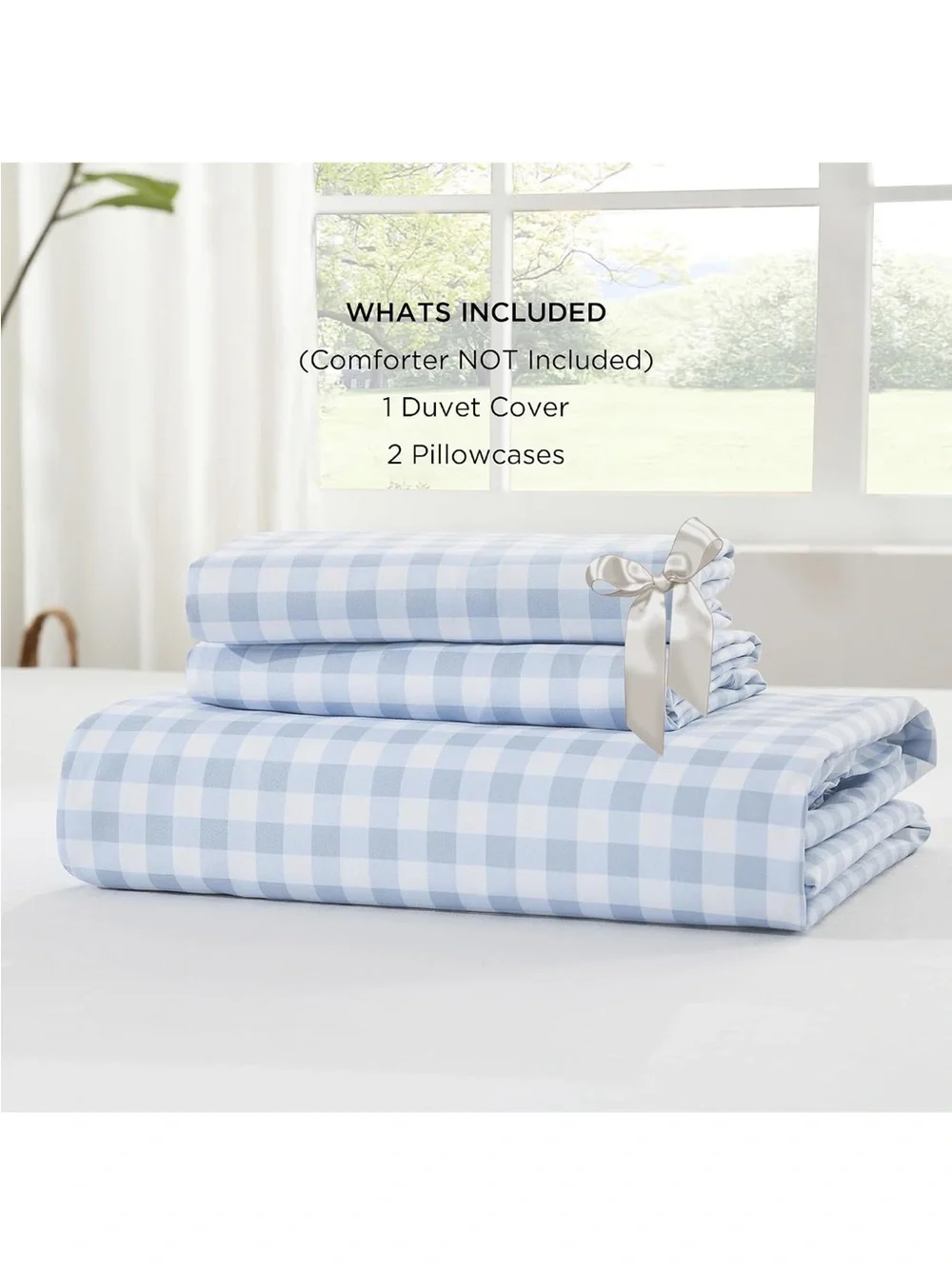 NEW Andency Blue Gingham 3-piece Duvet Cover King, Ruffle Shabby Chic